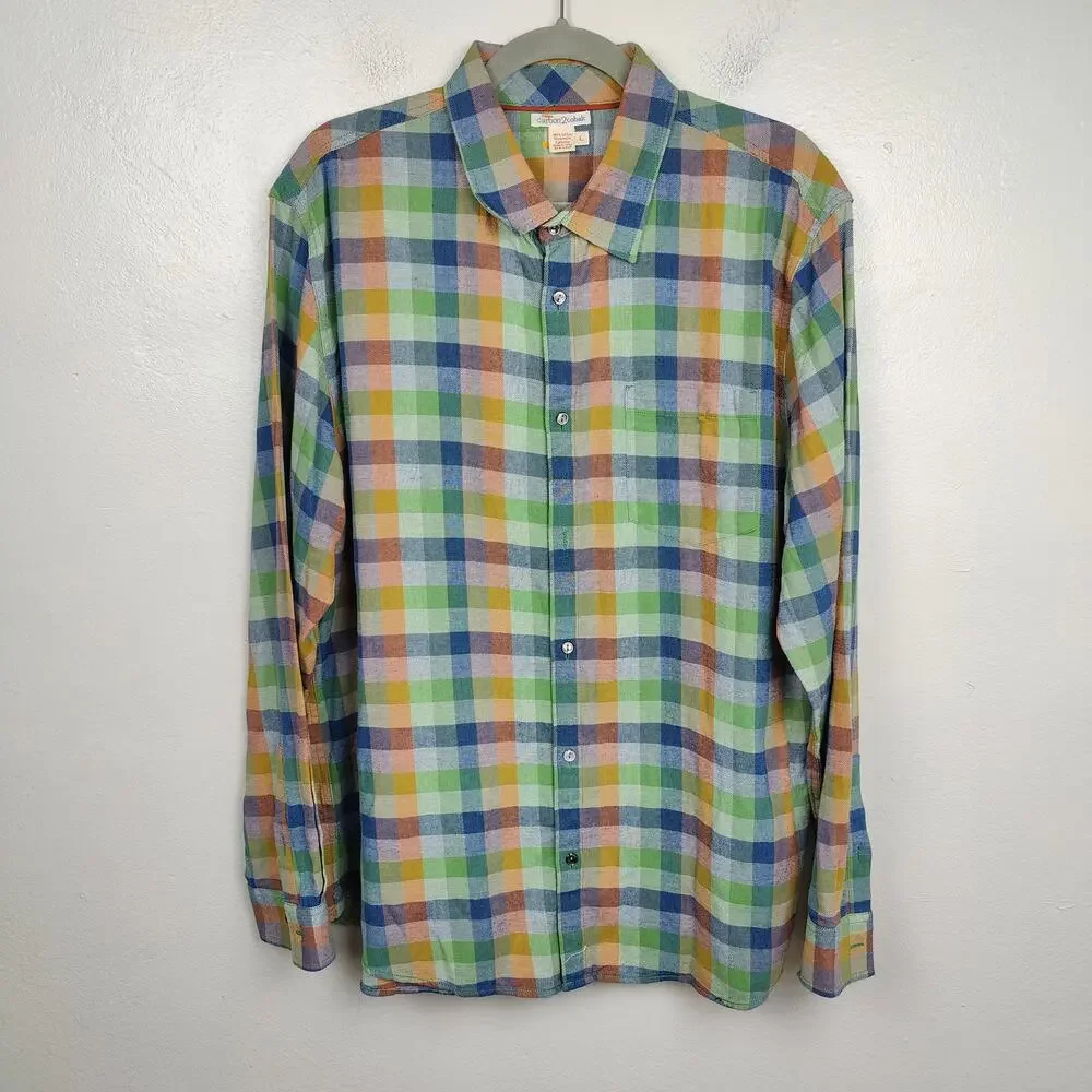 Carbon 2 Cobalt Flannel Shirt Mens Large Transition Check Plaid Green Button Up